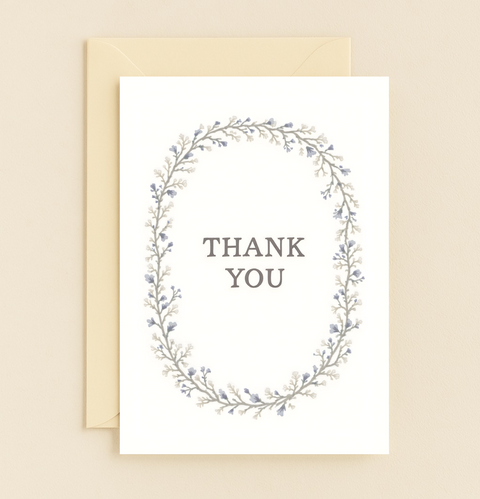 Thank You Card Floral Wreath Elegant Design - Front