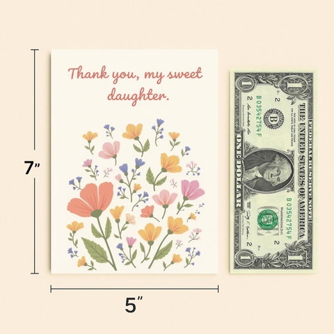 Thank You Card for Daughter Floral Modern Design - Size