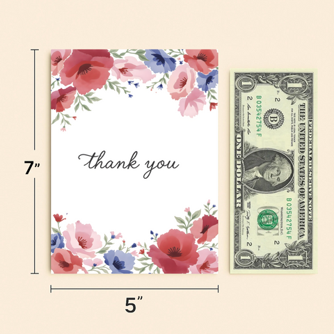 Thank You Card Floral Watercolor Design - Size