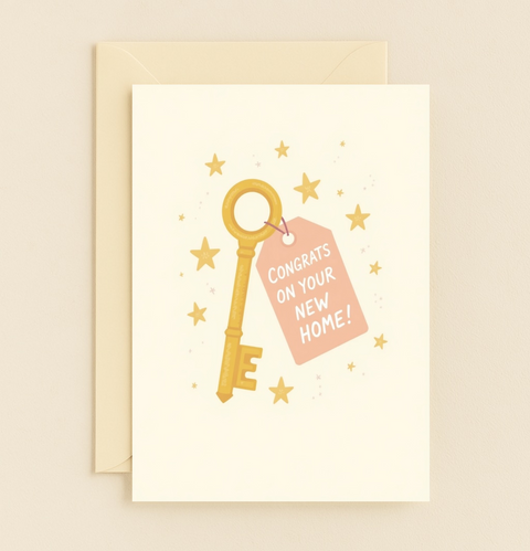 New Home Greeting Card Illustrated Key Design - Front