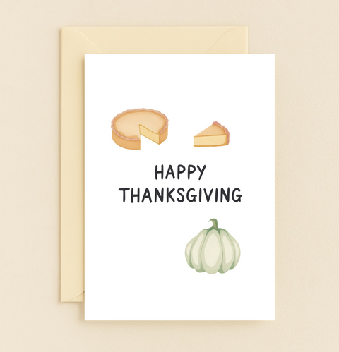Thanksgiving Greeting Card Illustrated Pumpkin Pie Design - Front