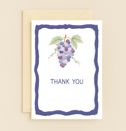 Thank You Greeting Card Watercolor Grapes Design - Front