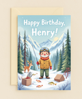 Happy Birthday Henry Winter Fishing Kids Mountains Deer Card product image