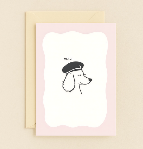 Thank You Greeting Card Cute French Poodle Illustration - Front