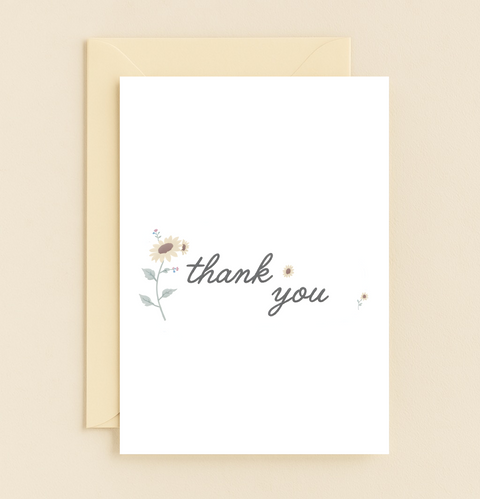Thank You Greeting Card Modern Sunflower Design - Front