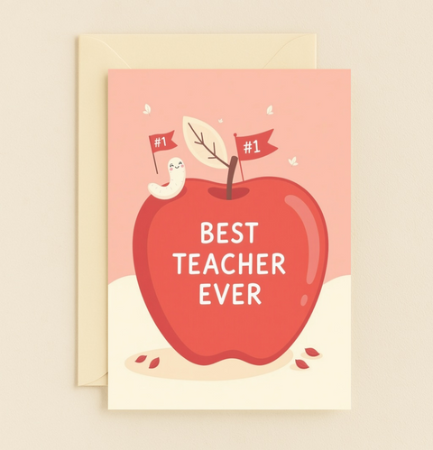 Best Teacher Greeting Card with Cute Apple Design - Front