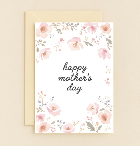 Mothers Day Card Hand-Painted Floral Design - Front