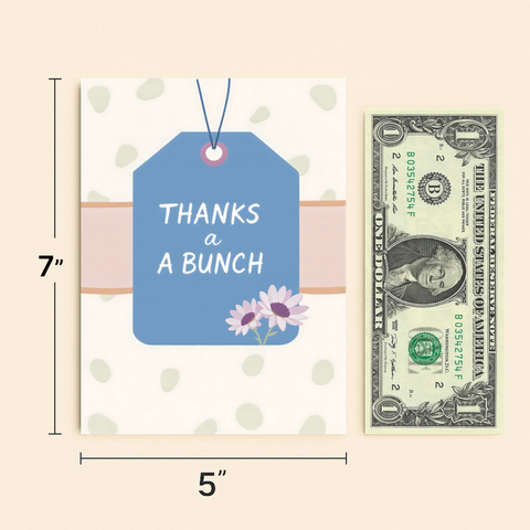 Thank You Greeting Card "Thanks a Bunch" with Cute Floral Tag - Size