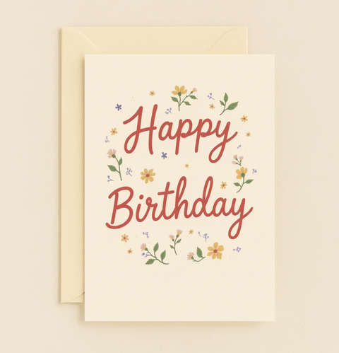 Funny Birthday Greeting Card Hand Lettered Floral Design - Front