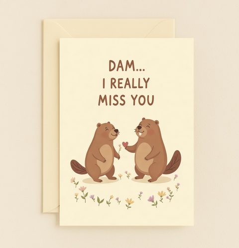 Funny Miss You Card Cute Beaver Illustration - Front