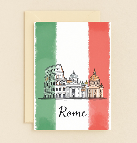 Rome Greeting Card Illustrated Italian Landmark Design - Front