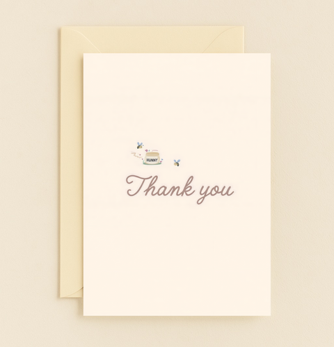 Thank You Card Cute Honey Jar and Bee Design - Front