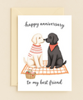 Happy Anniversary Card Cute Dogs Picnic Illustration - Front