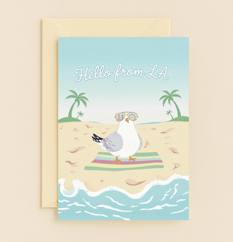 Funny Beach Greeting Card Seagull with Sunglasses - Front