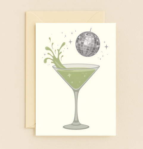 Funny Birthday Greeting Card Martini Disco Party - Front