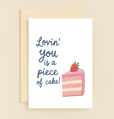 Funny Love Greeting Card Strawberry Cake Design - Front