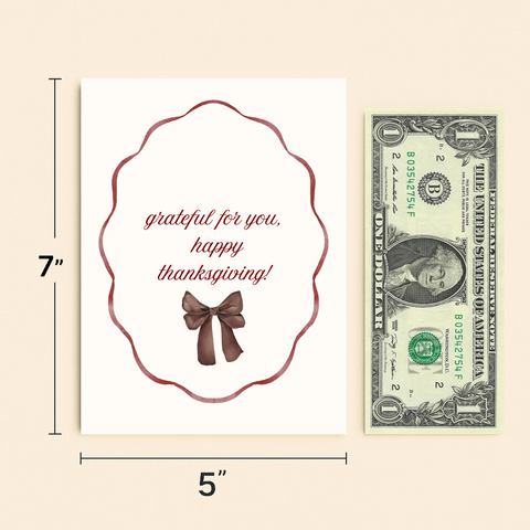 Thanksgiving Greeting Card Elegant Bow Design - Size