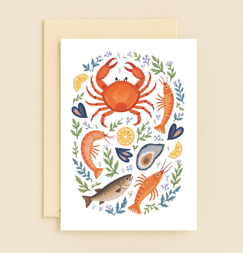 Seafood Lovers Greeting Card Modern Illustrated Ocean Design - Front