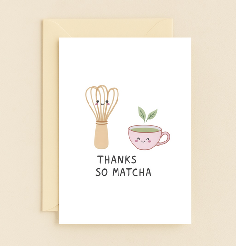 Funny Thank You Card Cute Matcha Whisk Illustration - Front