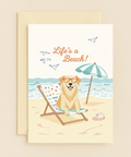 Funny Beach Greeting Card with Dog in Sunglasses - Front