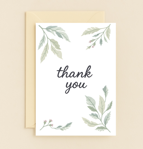 Thank You Card with Elegant Botanical Design - Front