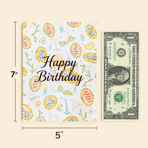 Modern Birthday Card "Happy Birthday" Illustrated Pattern - Size