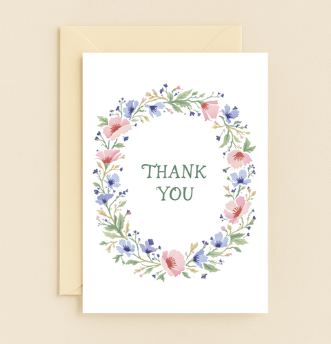 Thank You Card Modern Floral Design - Front
