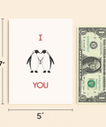 Romantic Greeting Card Penguins Holding Heart - Size