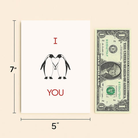 Romantic Greeting Card Penguins Holding Heart - Size