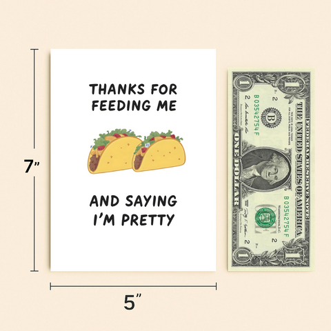 Funny Thank You Card with Taco Illustration - Size