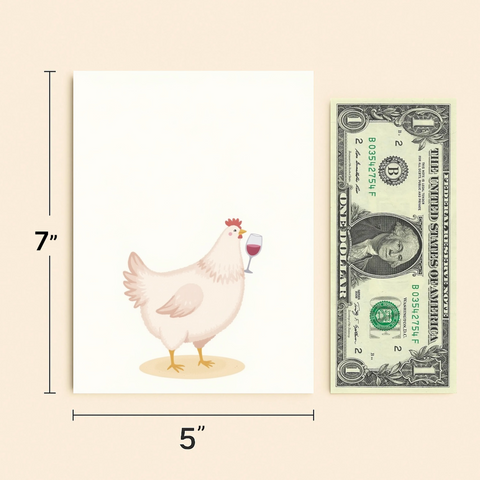 Funny Birthday Greeting Card Cute Chicken with Wine - Size
