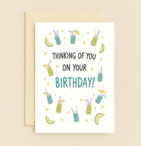Funny Birthday Greeting Card with Cute Cocktail Design - Front