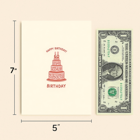 Funny 60th Birthday Greeting Card with Cake Illustration - Size