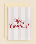 Merry Christmas Card Modern Red Script on Stripes - Front