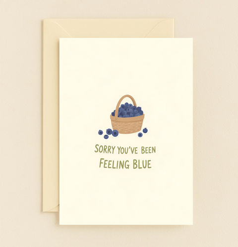Funny Get Well Card with Cute Blueberry Basket Design - Front