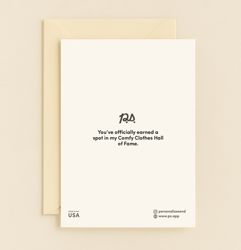 Back of Casual Clothing Appreciation Card with P.S. message