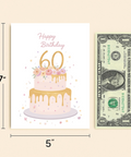 60th Birthday Greeting Card with Floral Cake Design - Size