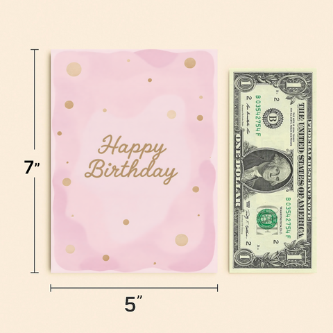 Funny Birthday Greeting Card Gold Dots Pink Background - Size