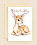 Cute Deer Birthday Card Illustrated Design - Front