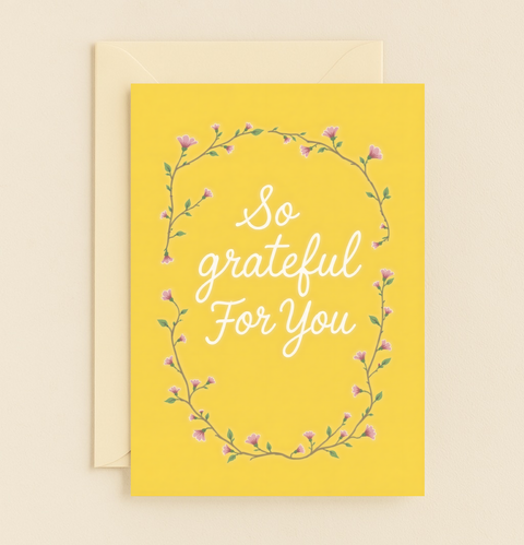 Thank You Card Yellow Floral Modern Design - Front
