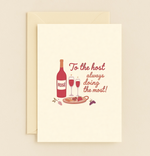 Host Appreciation Greeting Card Rosé Illustration - Front