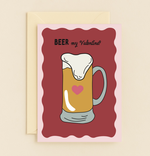 Funny Valentine Greeting Card Beer Mug Illustration - Front