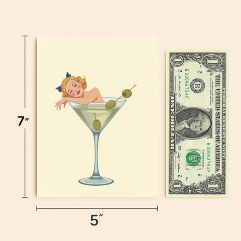 Funny Birthday Greeting Card Woman in Martini Glass - Size