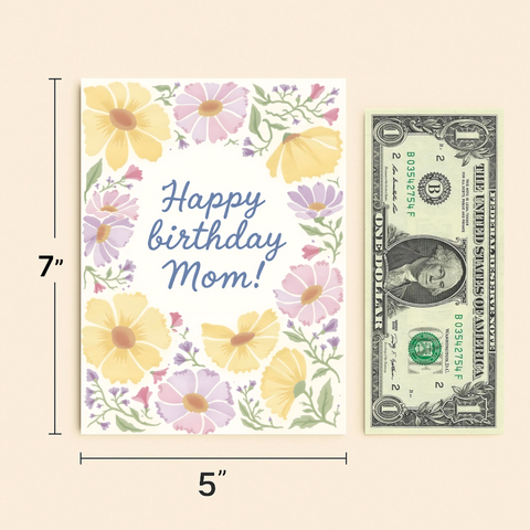 Birthday Card for Mom Hand-Illustrated Floral Design - Size