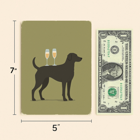 Funny Dog Greeting Card with Champagne Glasses - Size