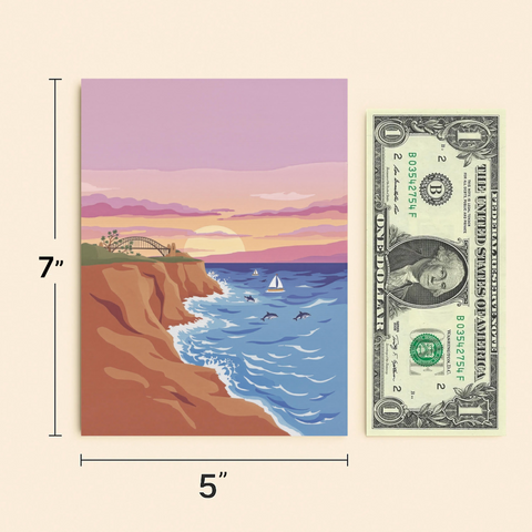 Ocean Sunset Greeting Card with Modern Coastal Art - Size