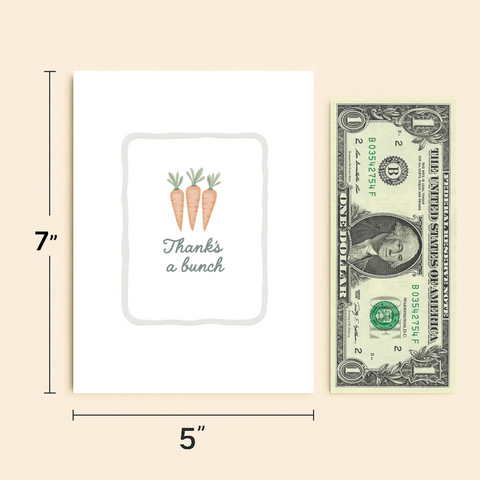 Thank You Card "Thanks a Bunch" with Cute Carrots Design - Size