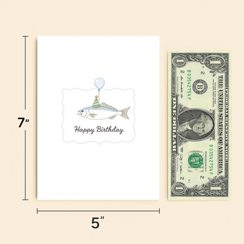 Funny Birthday Greeting Card with Fish and Party Hat - Size