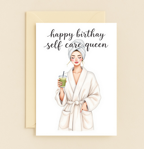 Funny Birthday Card Spa Day Queen Illustration - Front