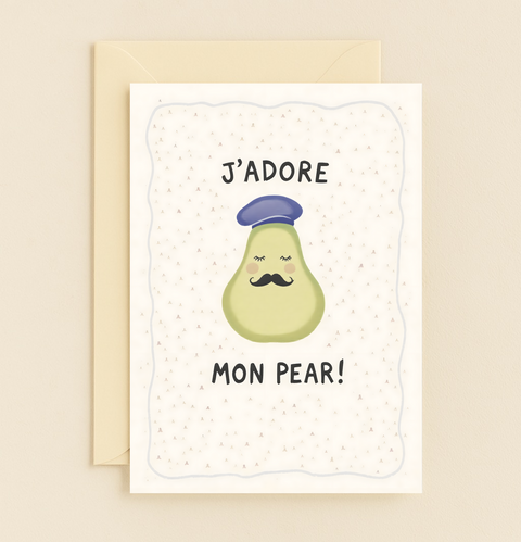Funny French Pear Greeting Card Cute Illustrated Design - Front